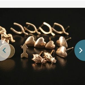 14k Gold earrings dog heart owl heart wishbone